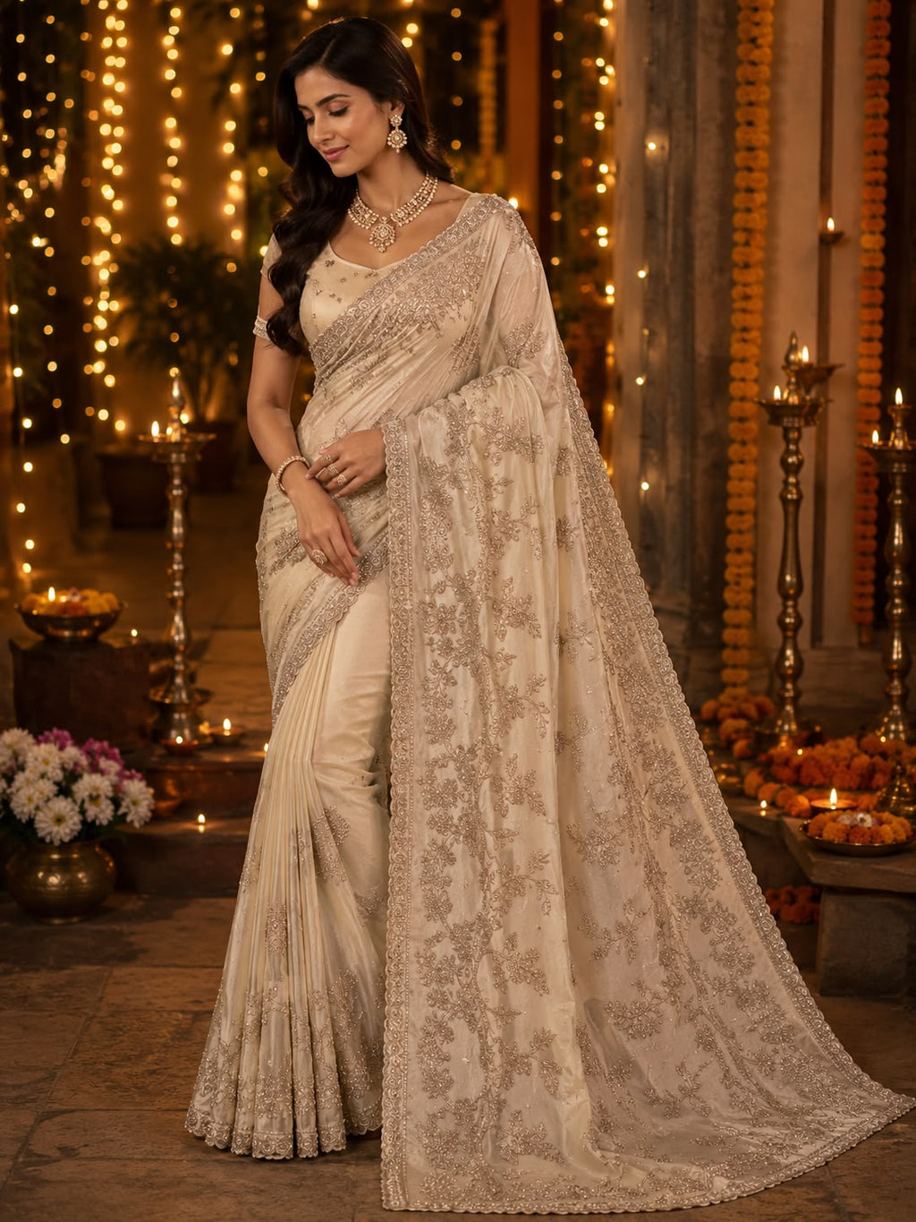 The Ivory Biscoff Glitz Saree