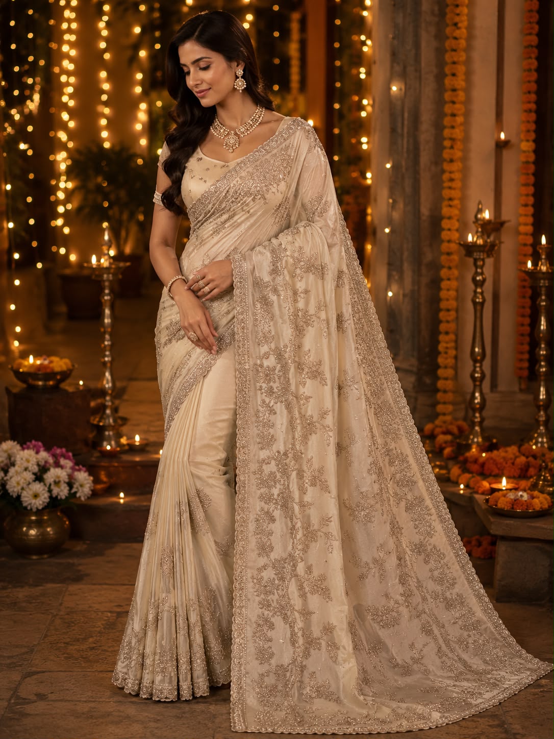 The Ivory Biscoff Glitz Saree