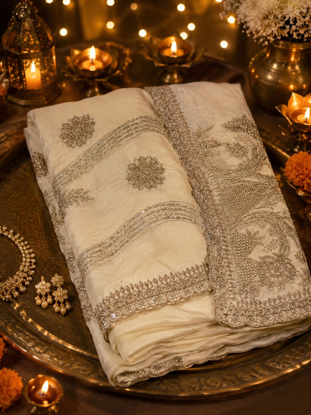 The Ivory Biscoff Glitz Saree