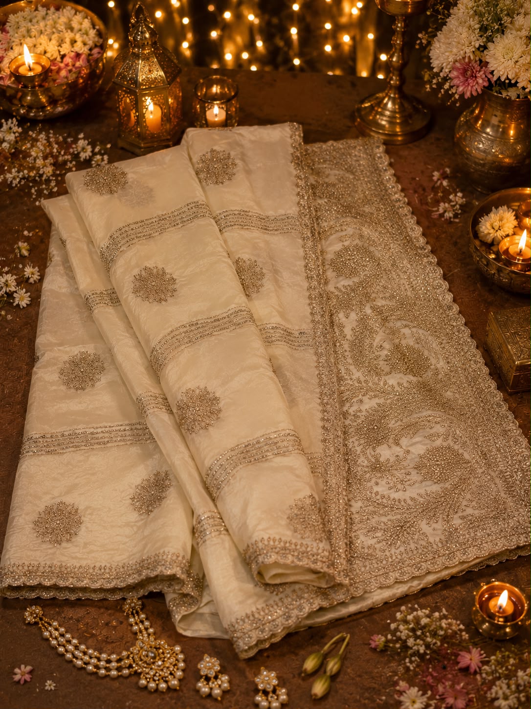 The Ivory Biscoff Glitz Saree