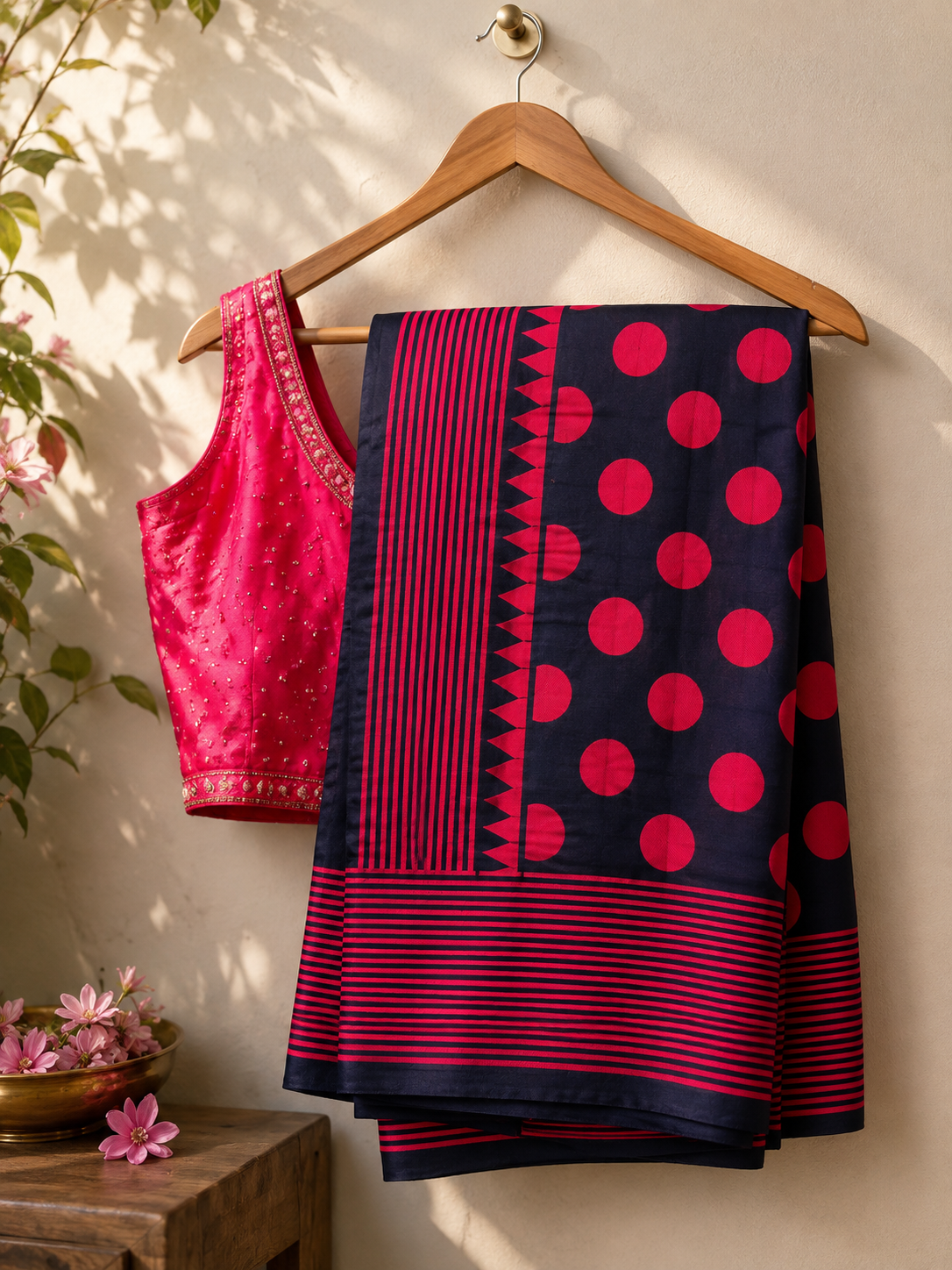 Fuchsia Rhythm – Navy Polka Dot