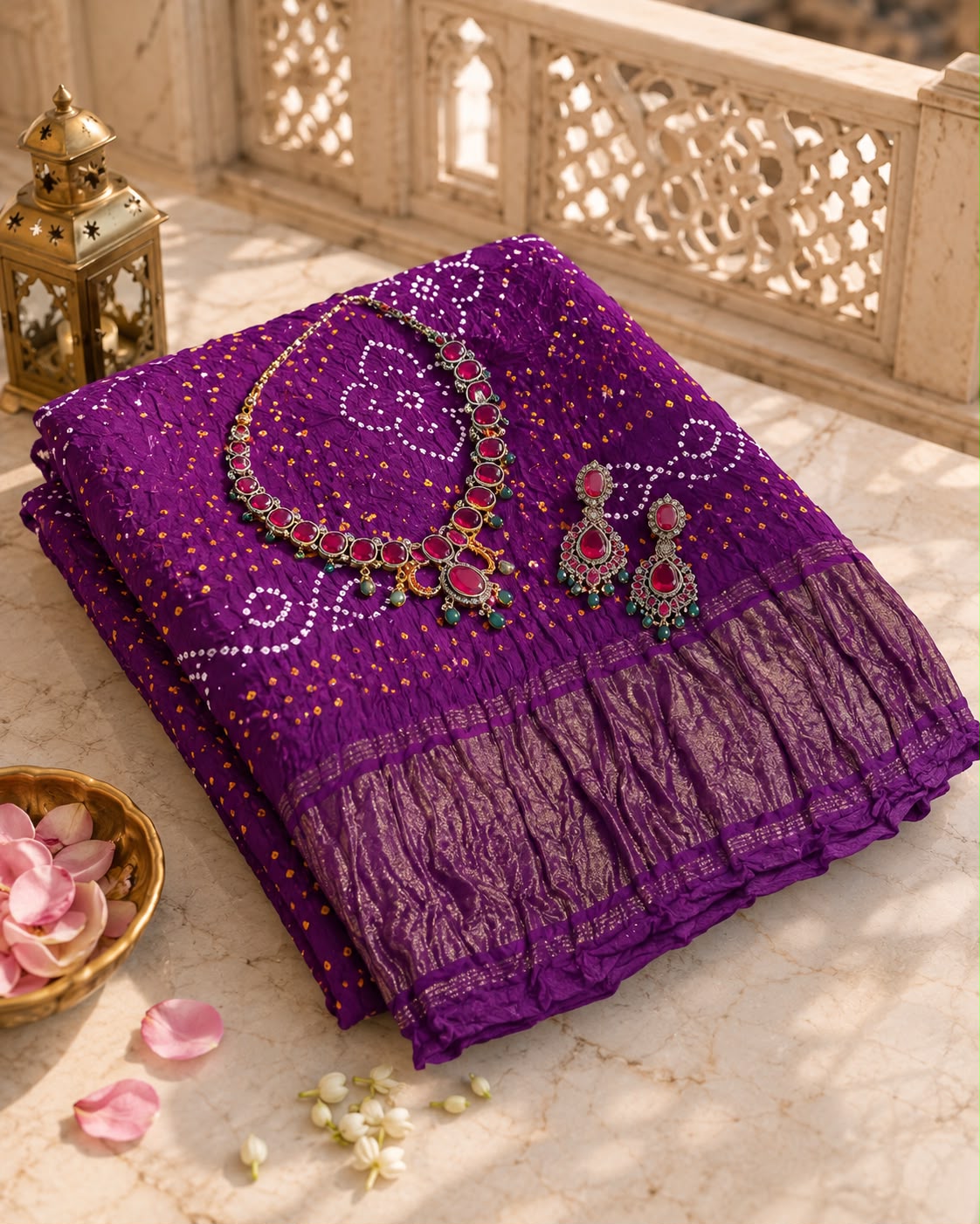 Neelambari Satin Bandhani