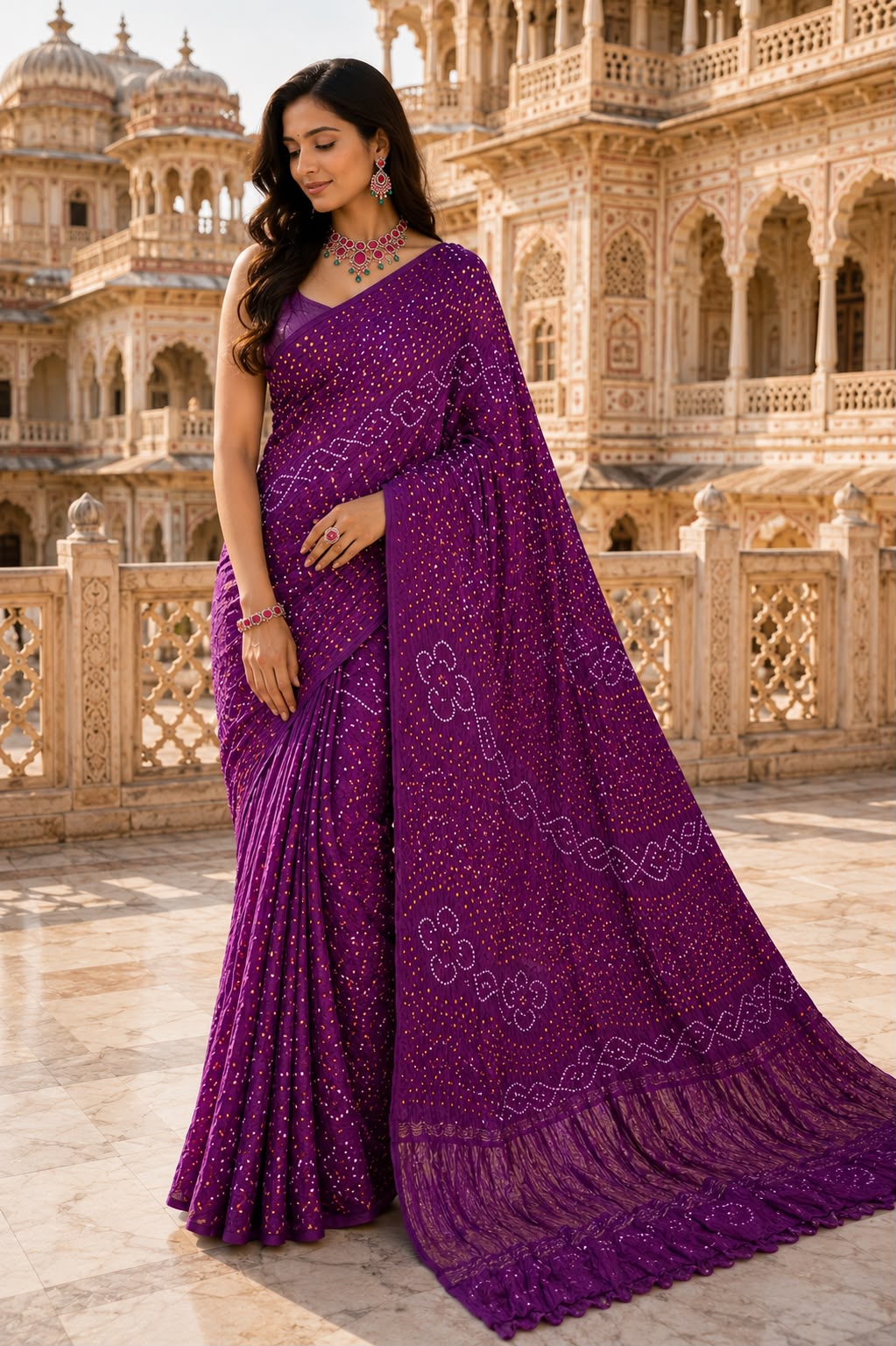 Neelambari Satin Bandhani