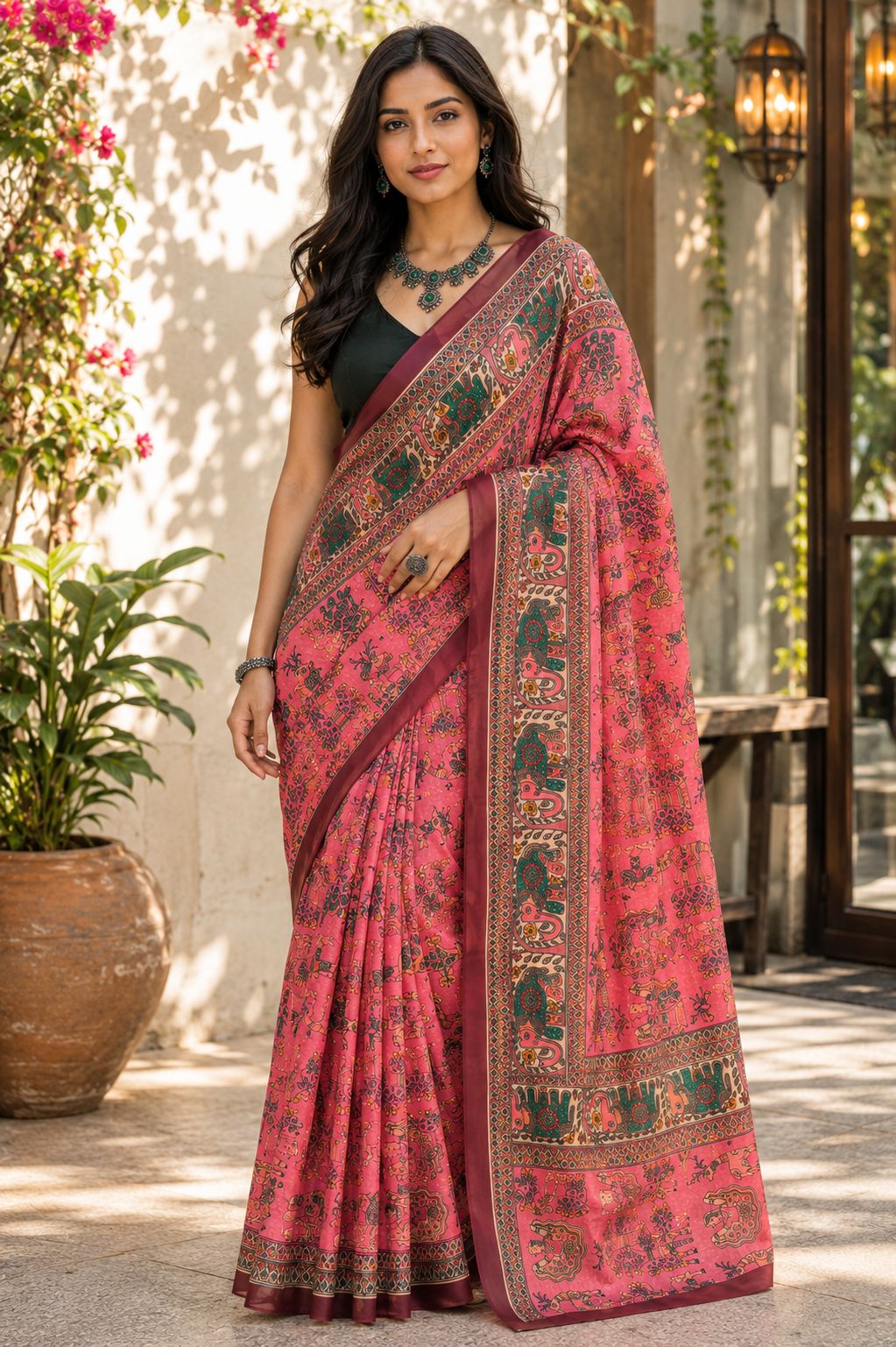 Gulabi Madhubani – Banana Silk