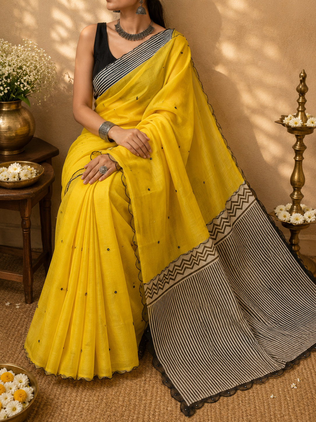 Golden Bloom Soft Linen Cotton