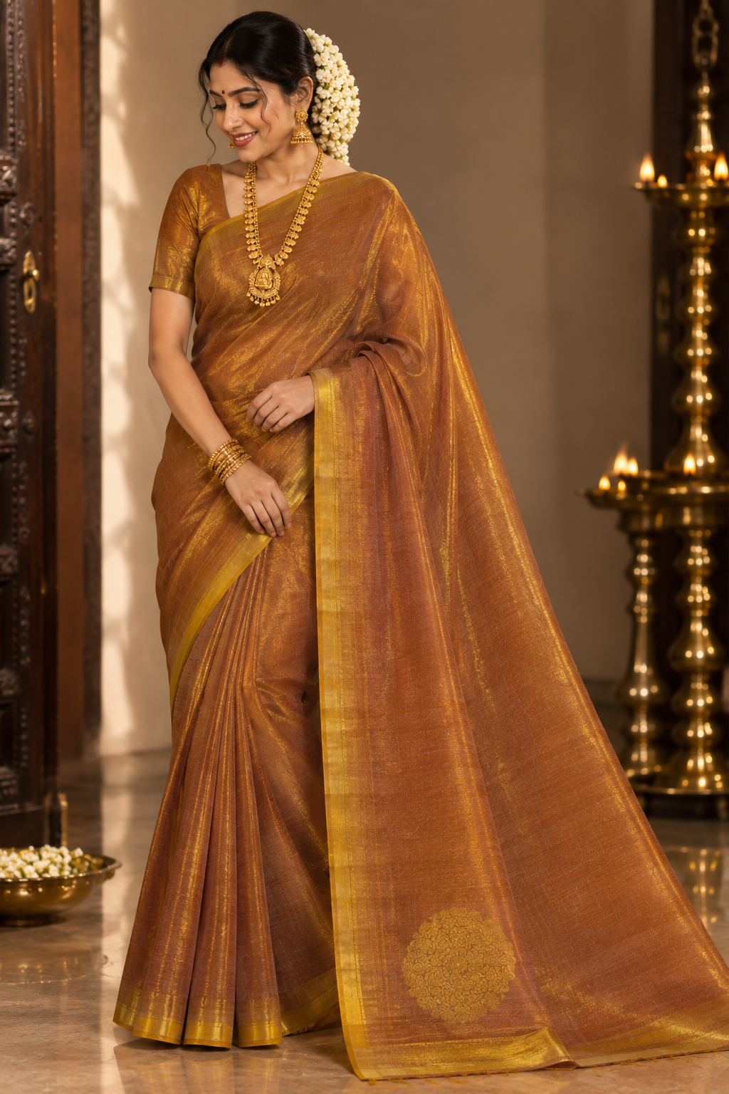 Kanakdhara Tissue Silk — Golden richness