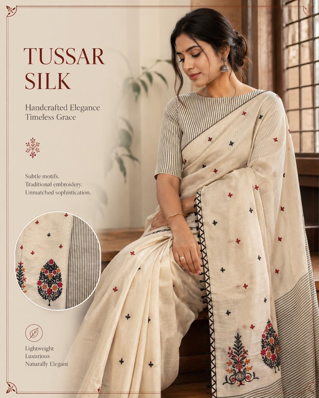 Handcrafted Tussar Silk with Embroidery